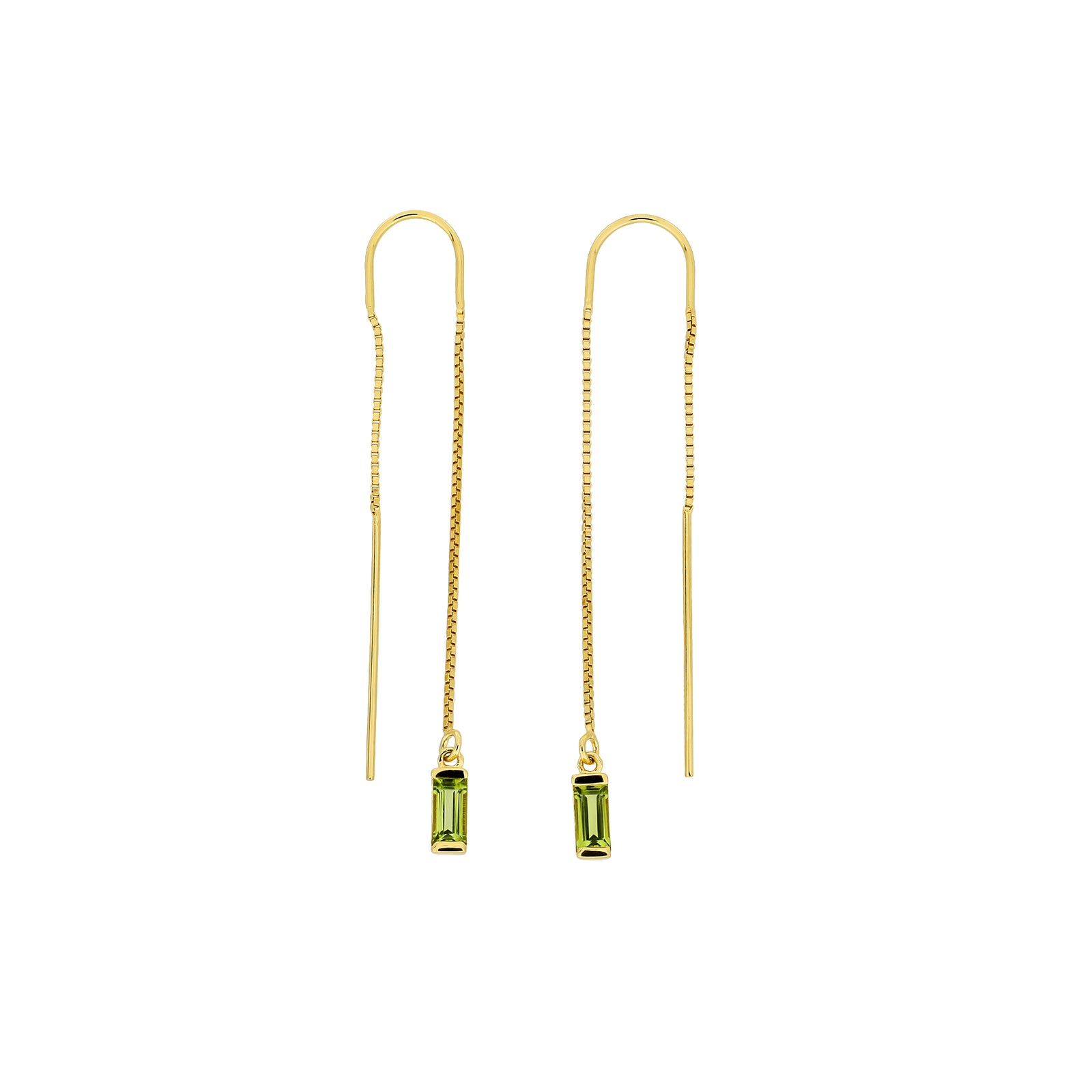 Gold Vermeil Peridot Baguette Threader Earrings