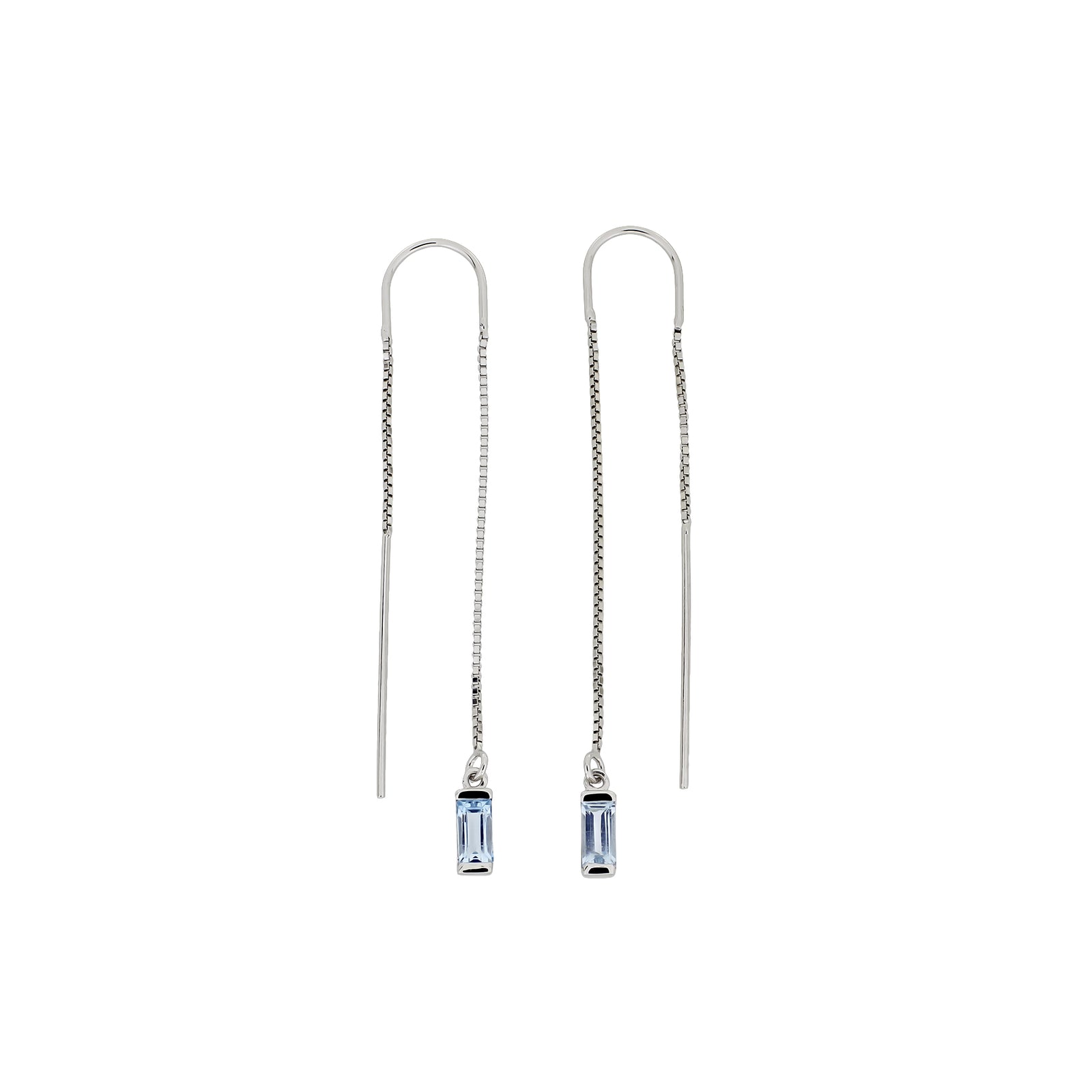 Silver Blue Topaz Baguette Threader Earrings