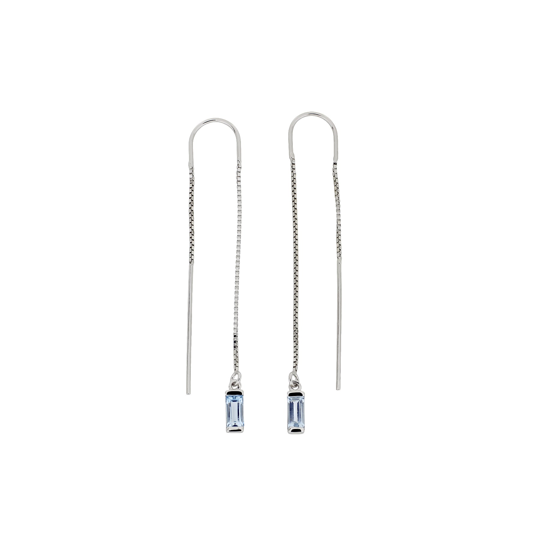 Silver Blue Topaz Baguette Threader Earrings