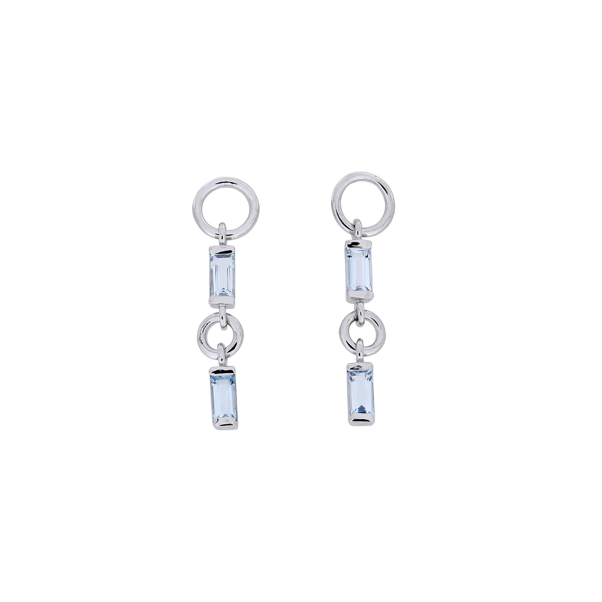 Silver Blue Topaz Baguette Drop Earrings
