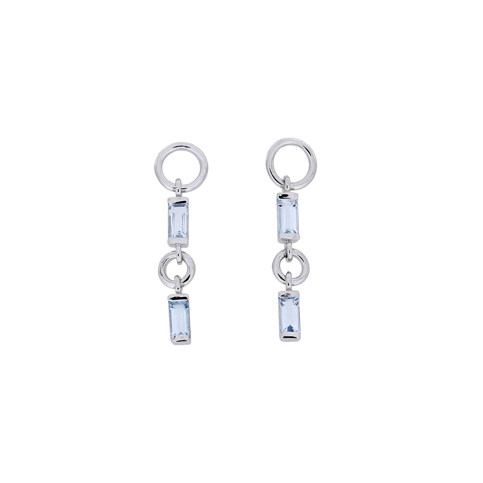 Silver Blue Topaz Baguette Drop Earrings