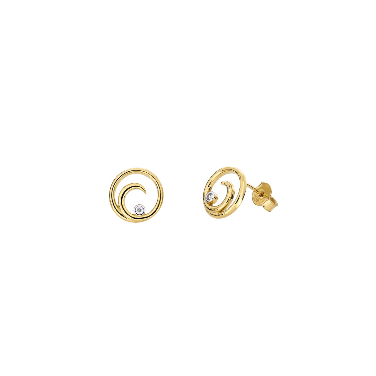 9 Carat Gold &amp; Diamond Curling Wave Stud Earrings