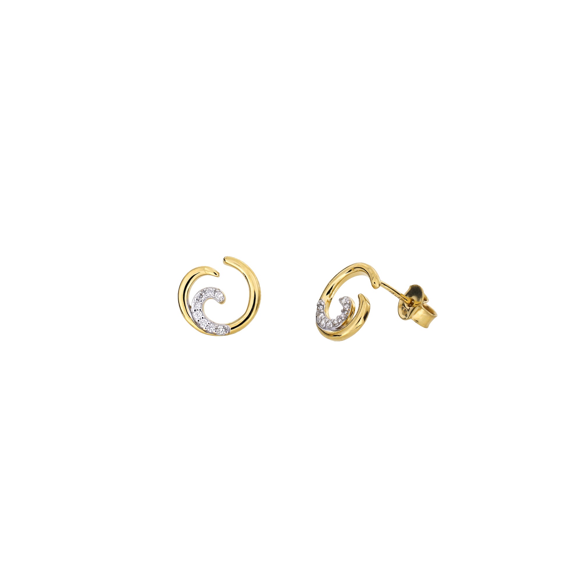 9 Carat Gold & Pavé Diamonds Curling Wave Stud Earrings