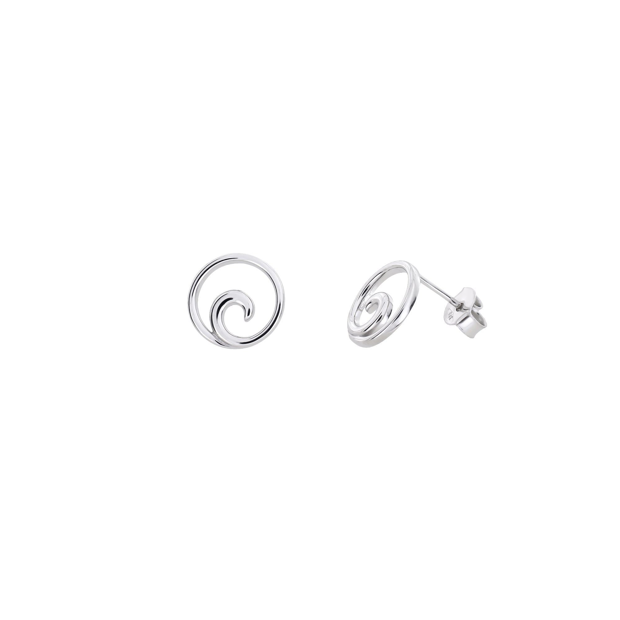 9 Carat White Gold Curling Wave Stud Earrings