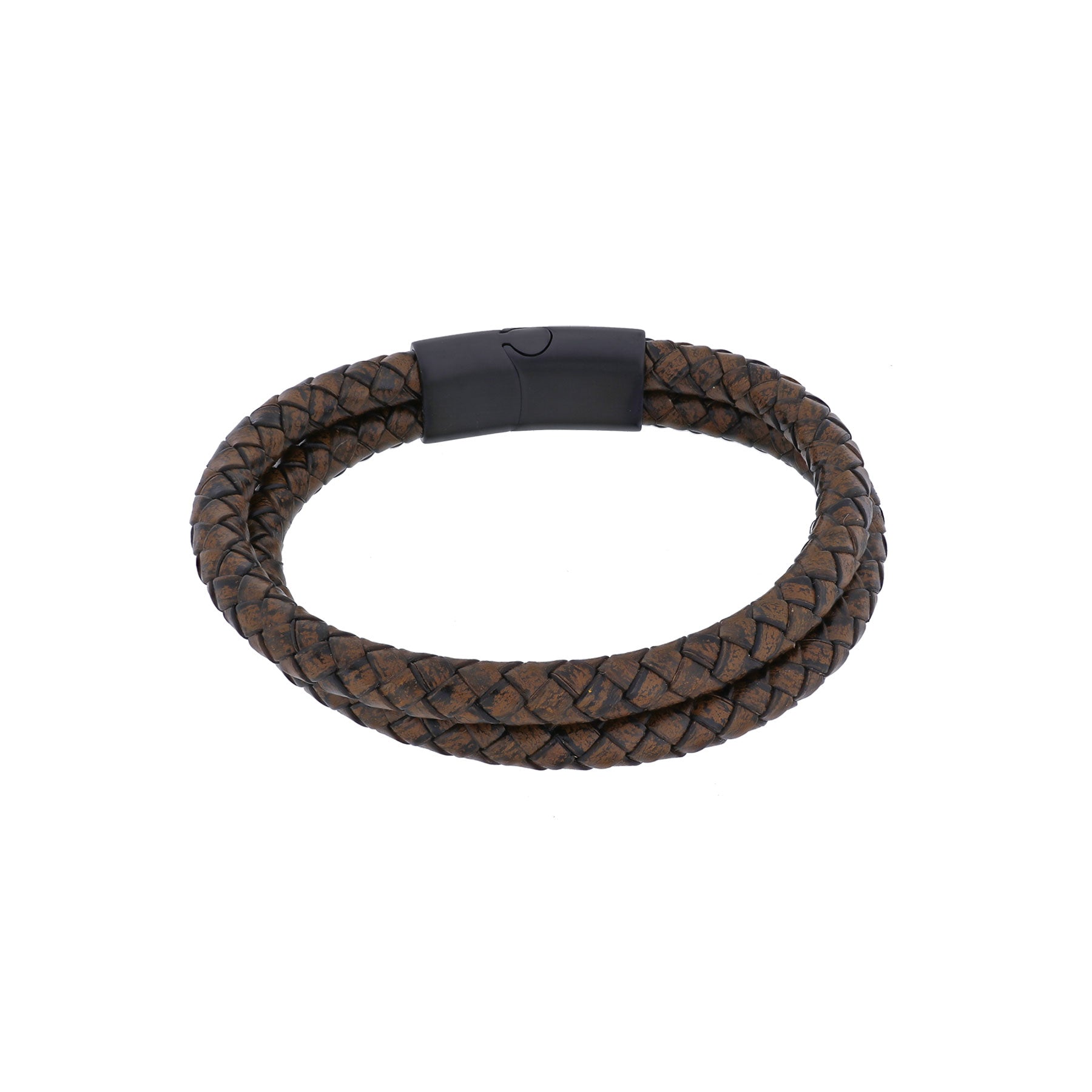 Brown Double Strand Leather & Steel Men's Bracelet