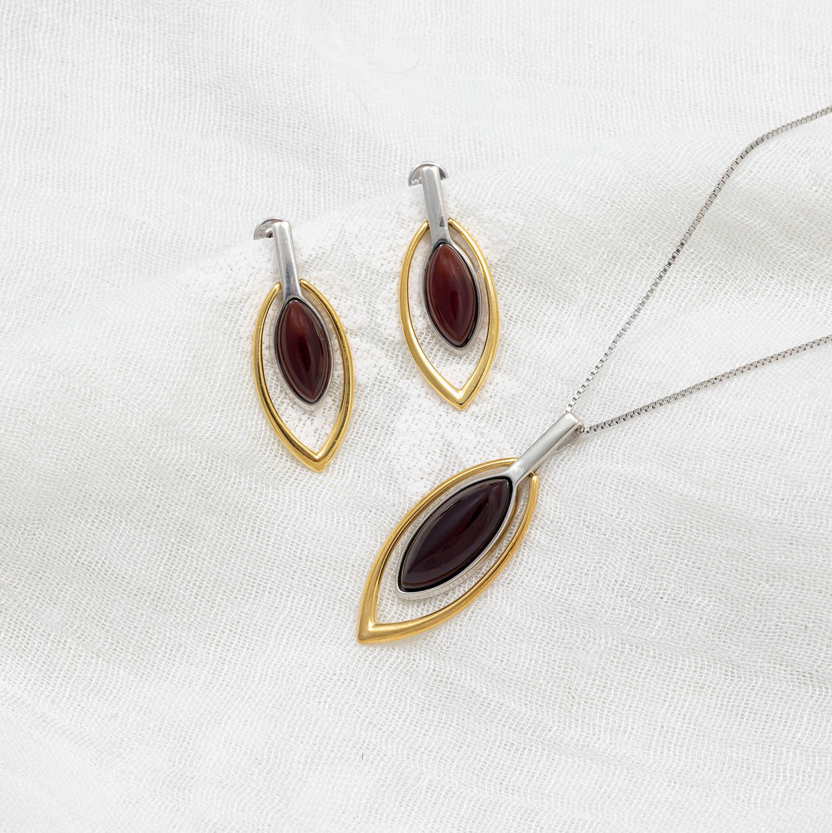 Silver & Gold Vermeil Cherry Amber Leaf Pendant