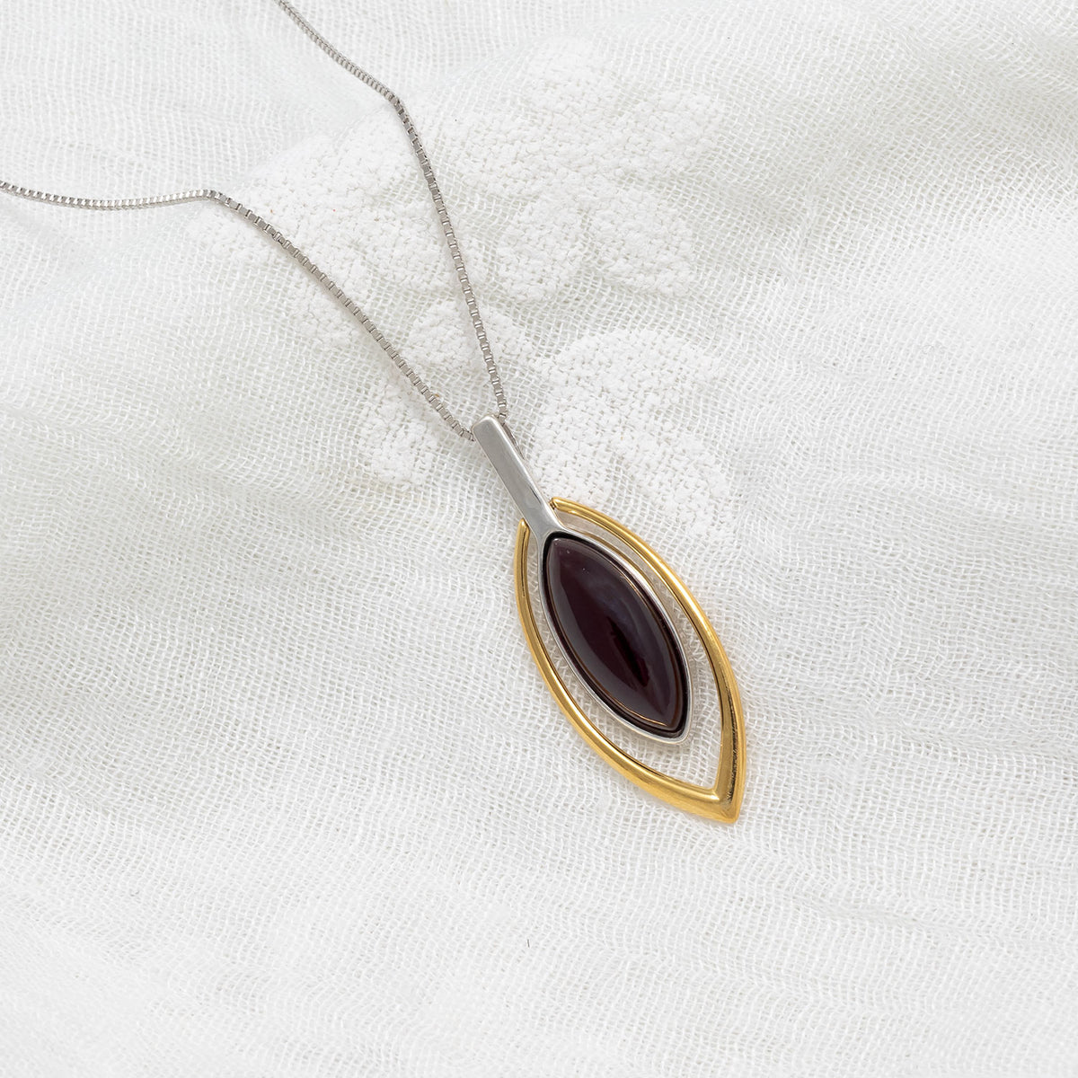 Silver & Gold Vermeil Cherry Amber Leaf Pendant