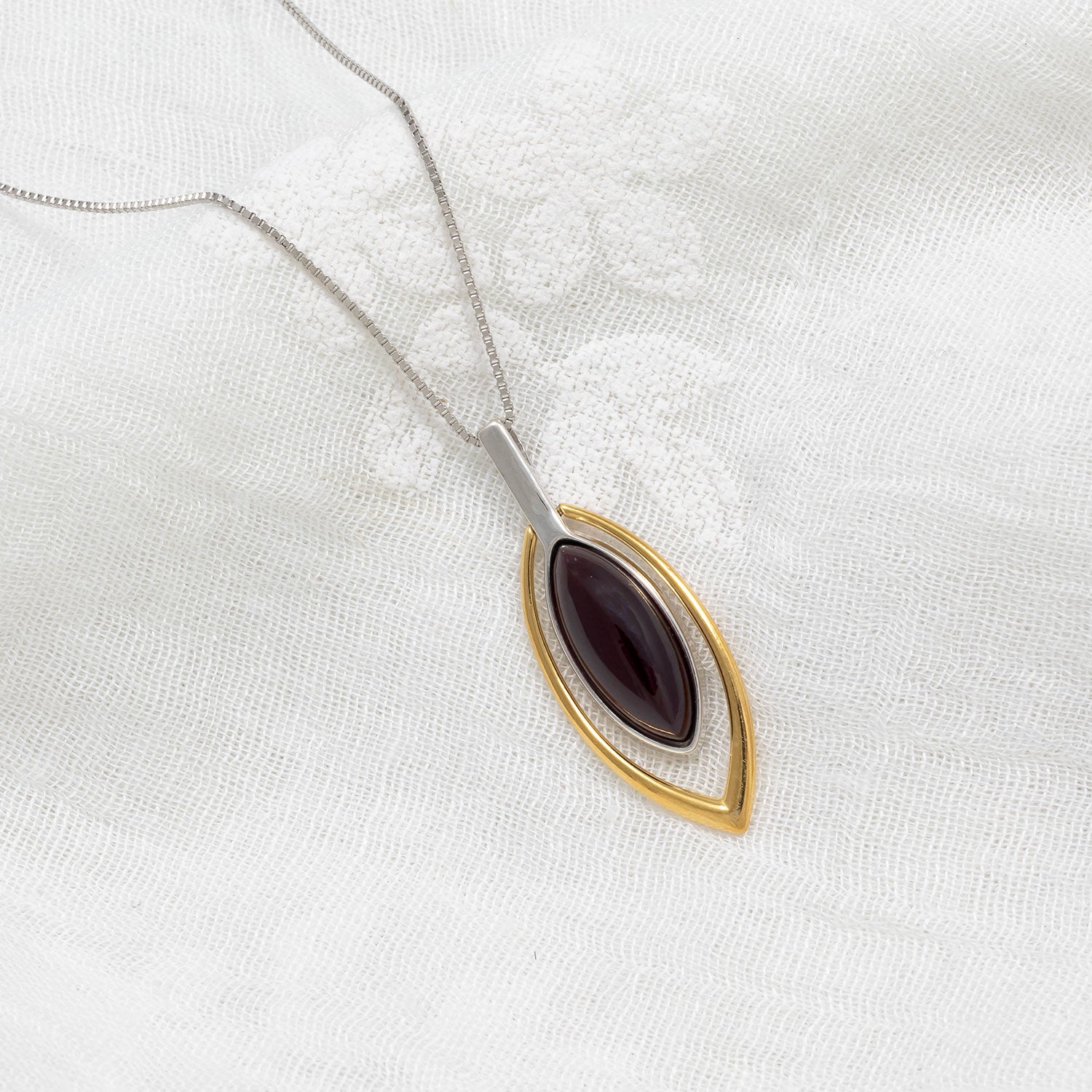 Silver & Gold Vermeil Cherry Amber Leaf Pendant