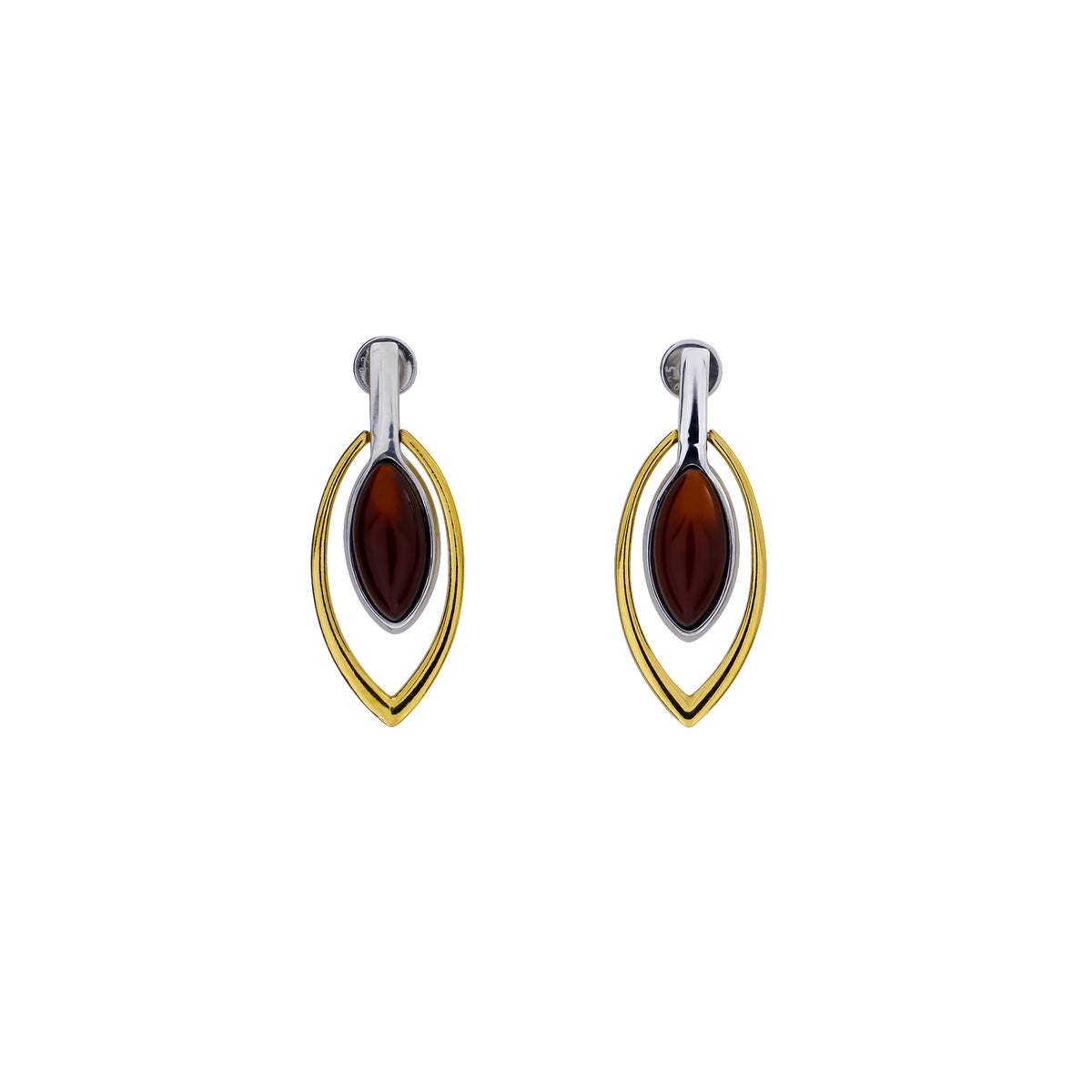Silver &amp; Gold Vermeil Cherry Amber Leaf Drop Earrings
