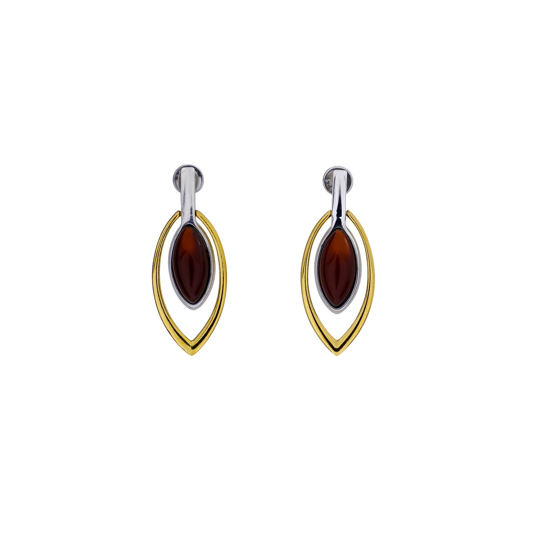 Silver & Gold Vermeil Cherry Amber Leaf Drop Earrings