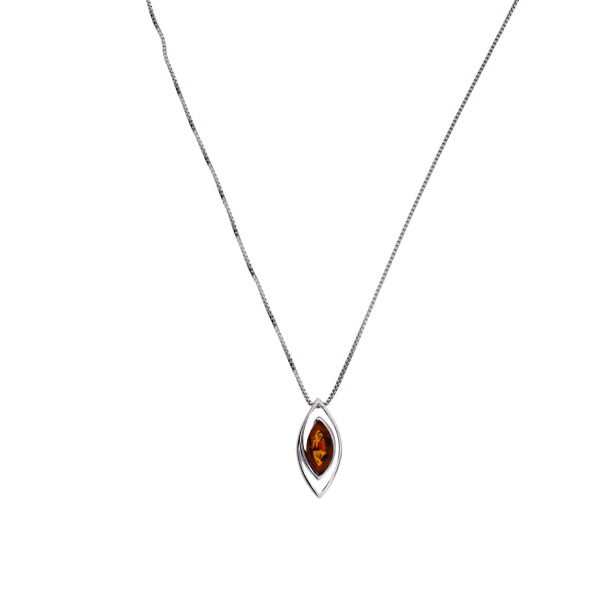 Silver Marquise Amber Pendant