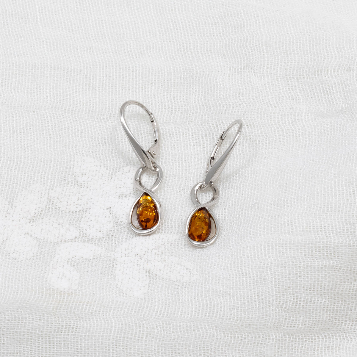Silver Infinity Amber Drop Earrings