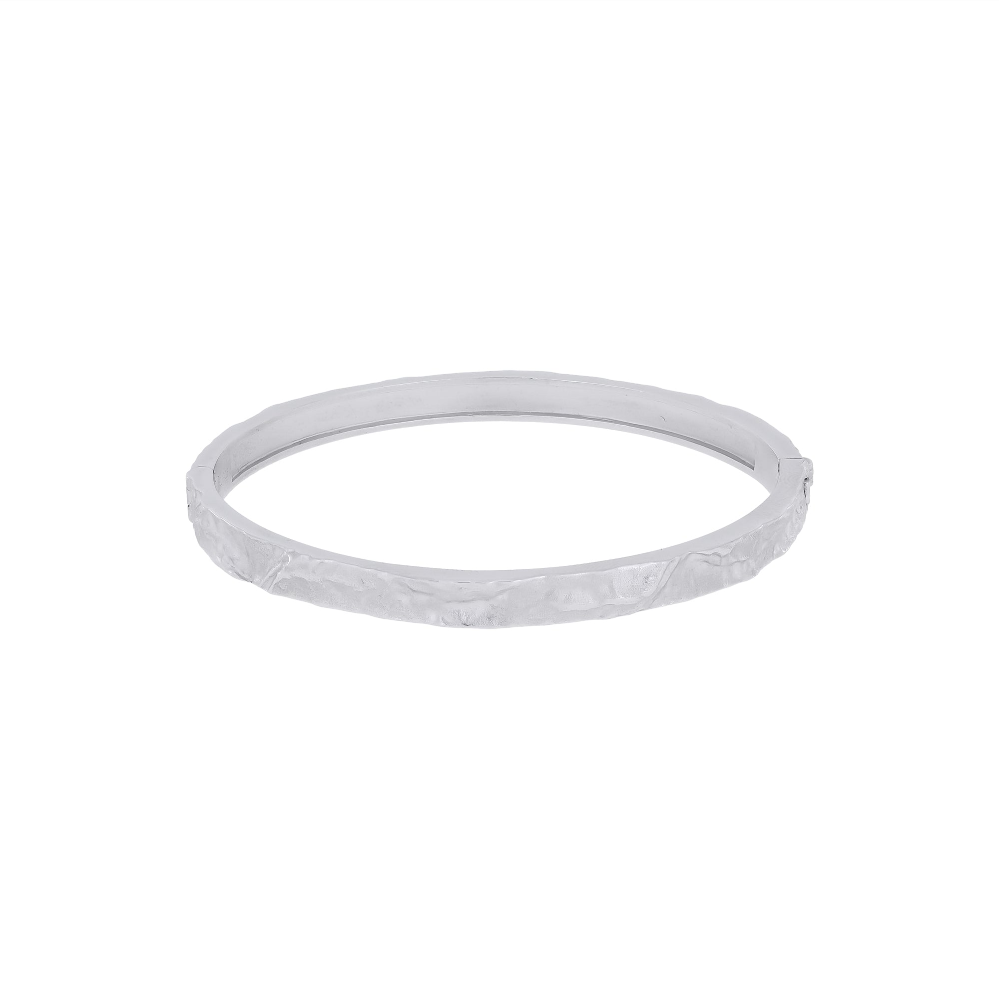 Sterling silver bangle featuring a sculpted textured band with a polished interior and secure clasp, showcasing contemporary British silver jewellery craftsmanship by Azendi.