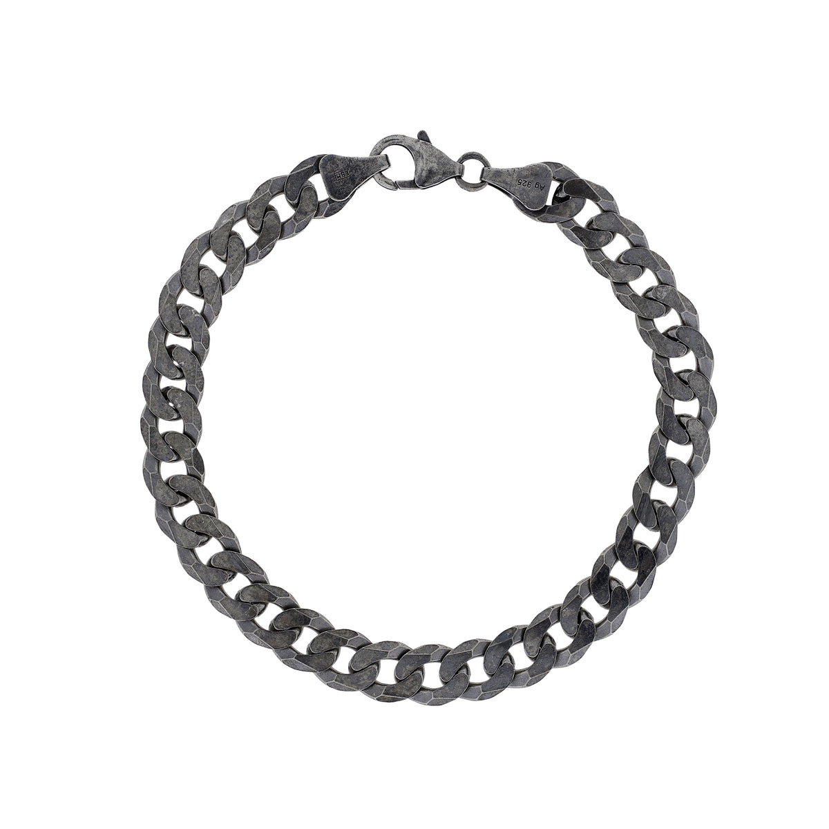 Men's Oxidised Silver Curb Link Wrist Chain - Azendi