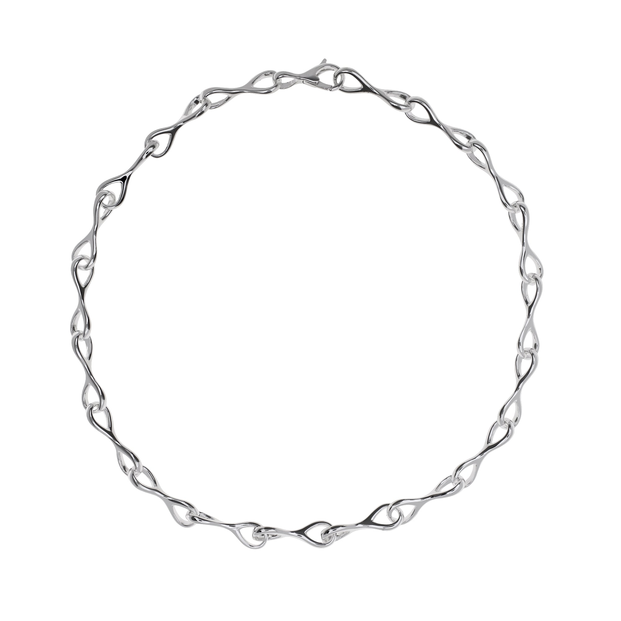 Polished Silver Interlocking Teardrops Link Necklace