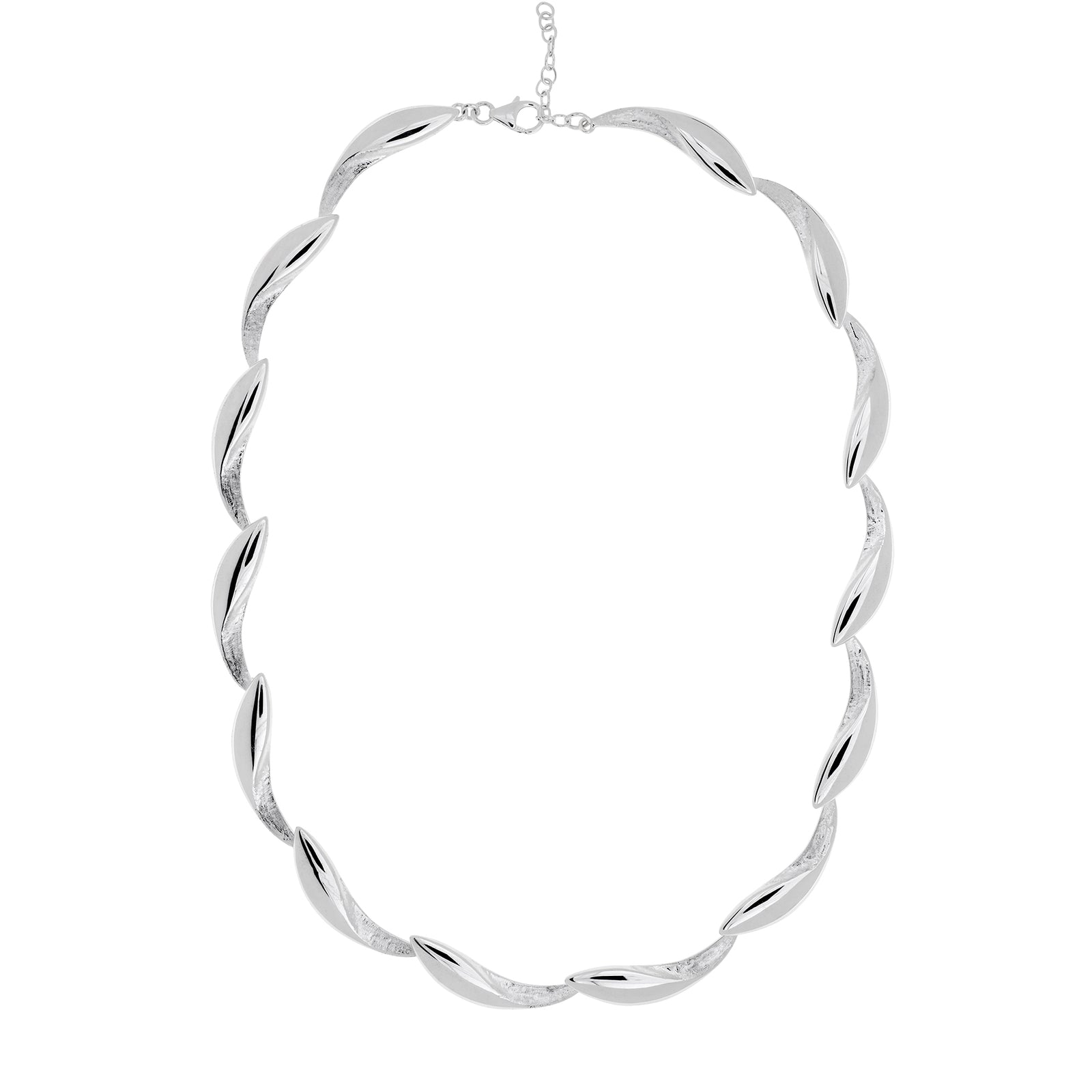 Polished & Textured Silver Droplet Link Necklace