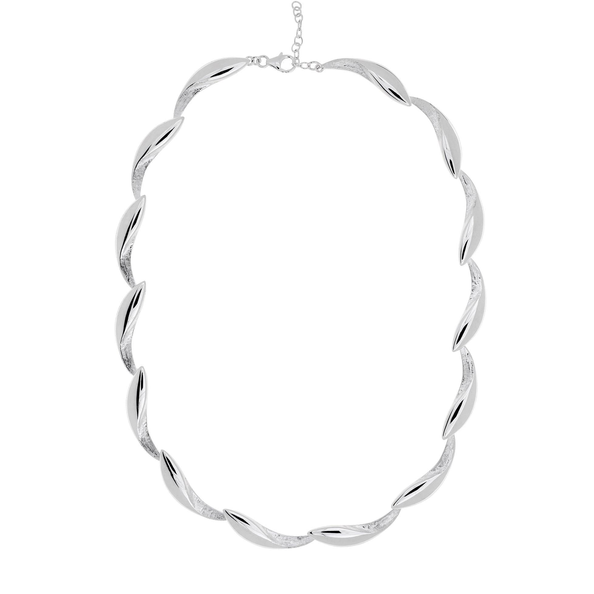 Polished & Textured Silver Droplet Link Necklace