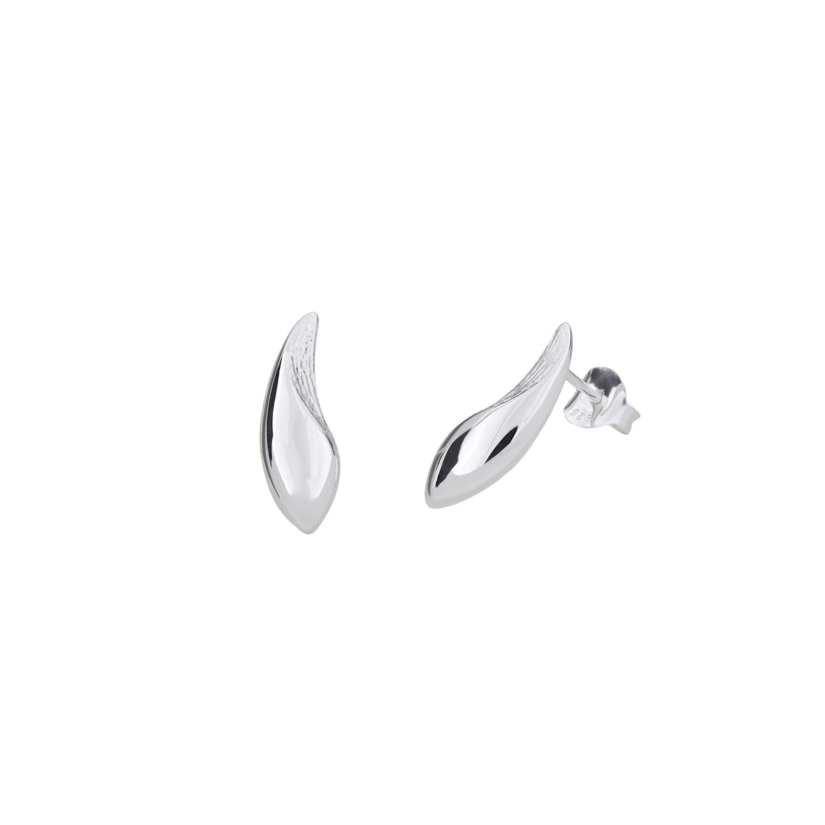 Polished &amp; Textured Silver Droplet Stud Earrings