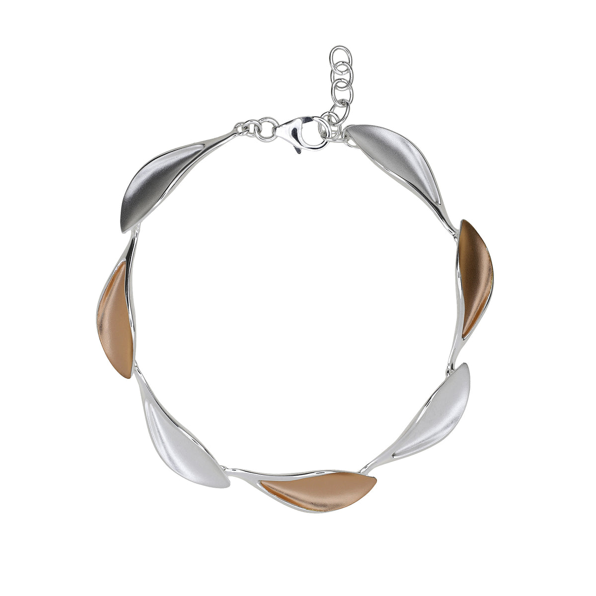 Silver &amp; Rose Vermeil Leaves Link Bracelet