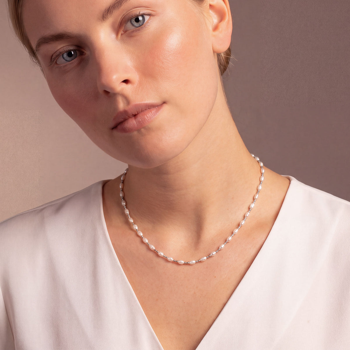 Sterling Silver Oval Freshwater Pearl Necklace