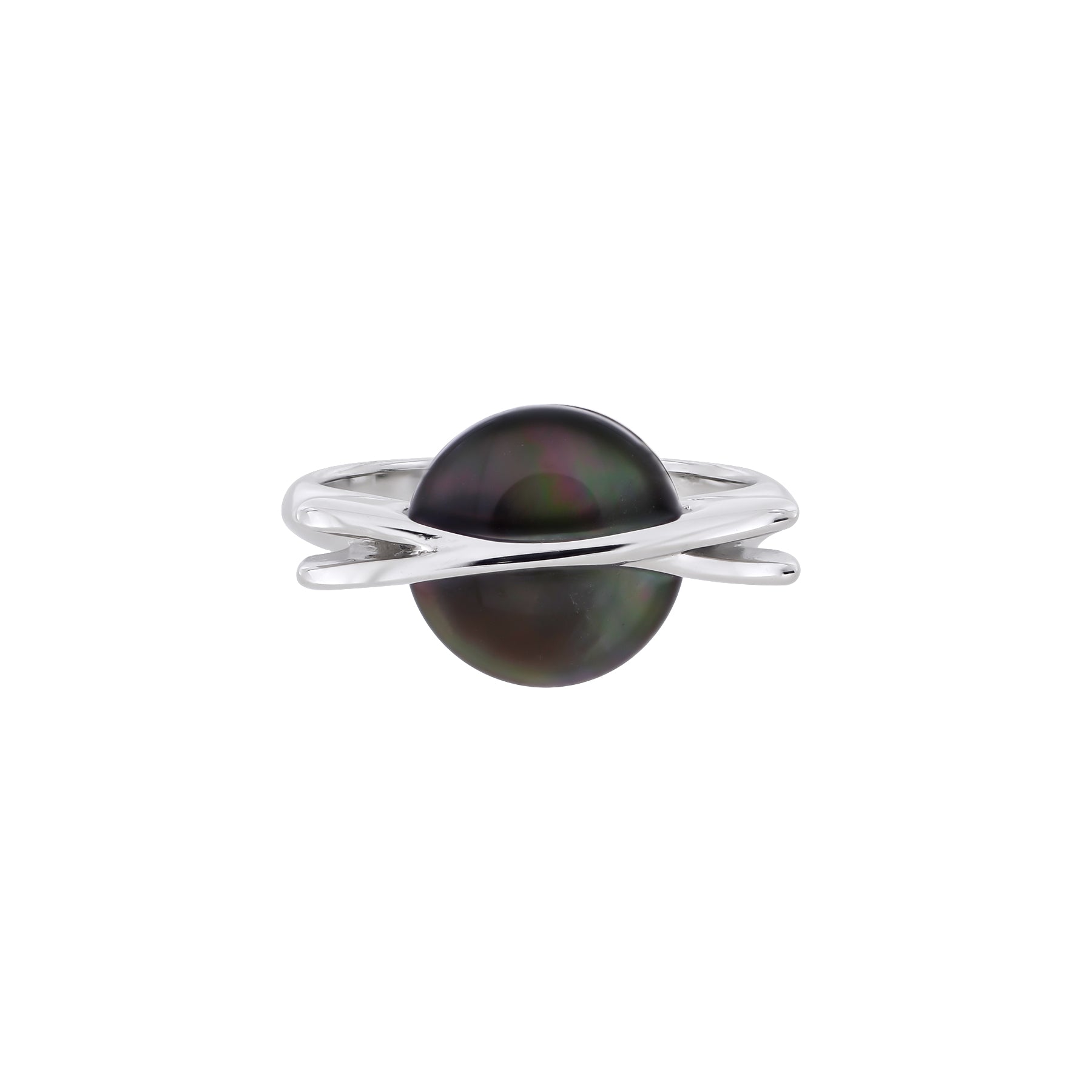 Round Grey Mother of Pearl Crossover Ring