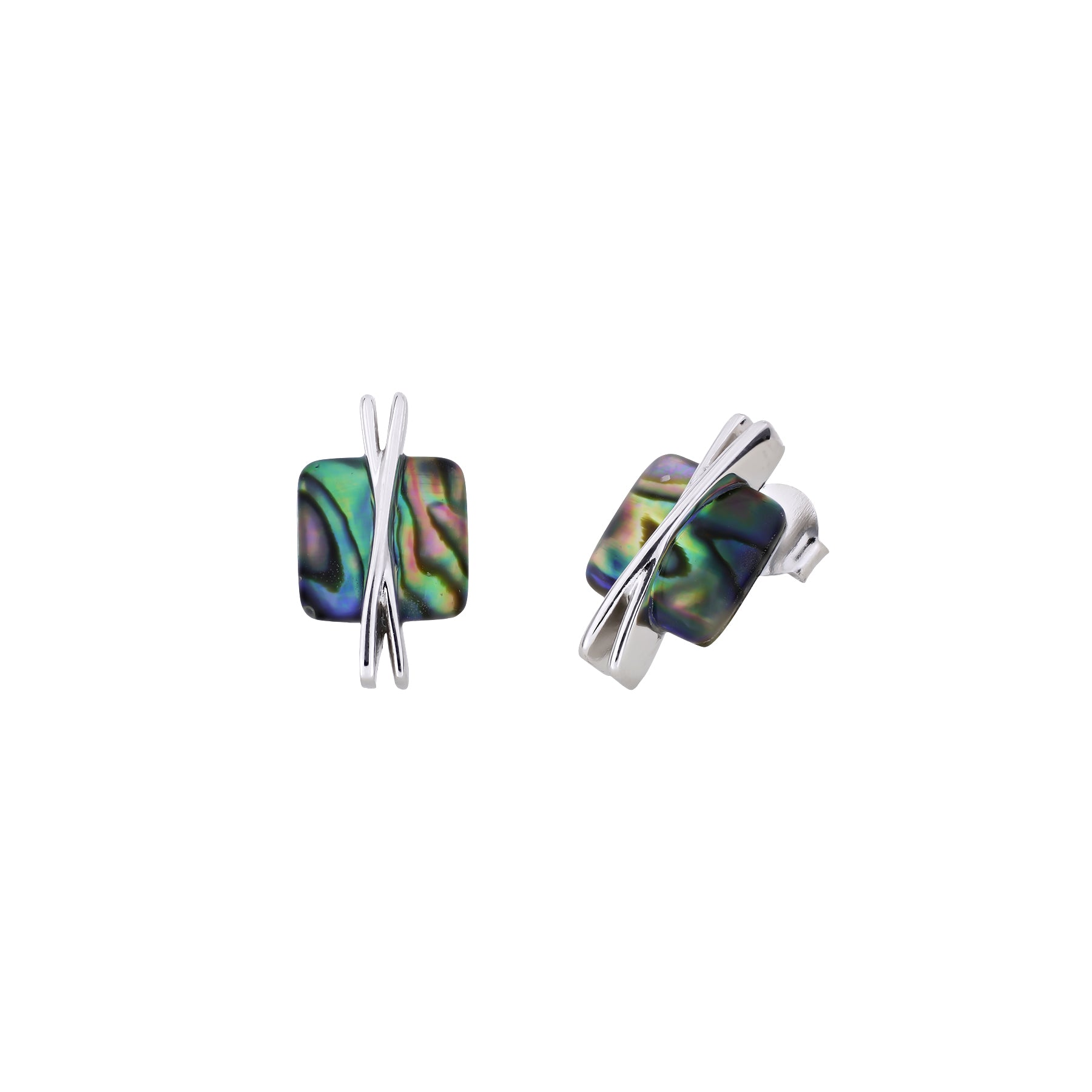 Square Abalone Mother of Pearl Crossover Stud Earrings