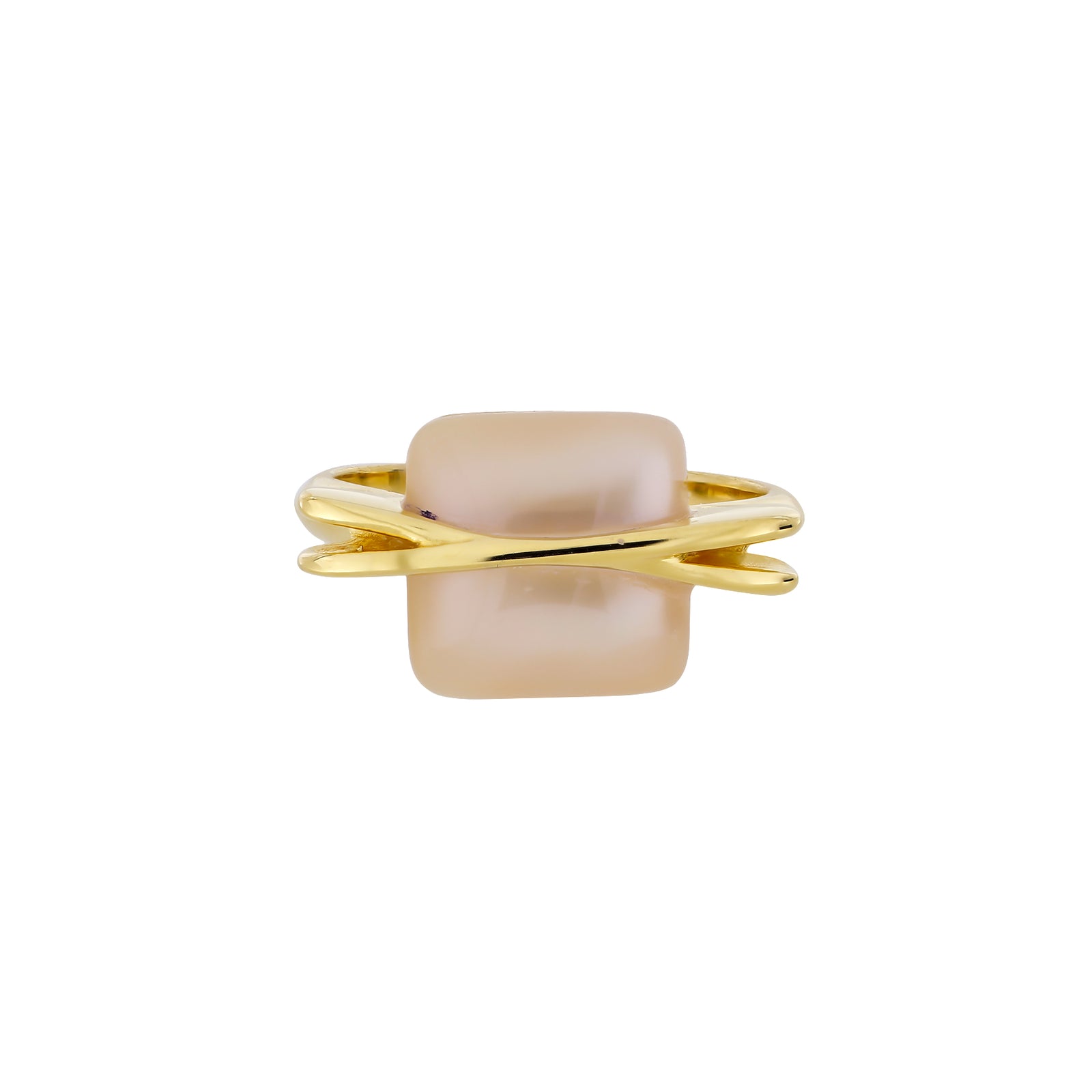 Square Pink Mother of Pearl Crossover Ring