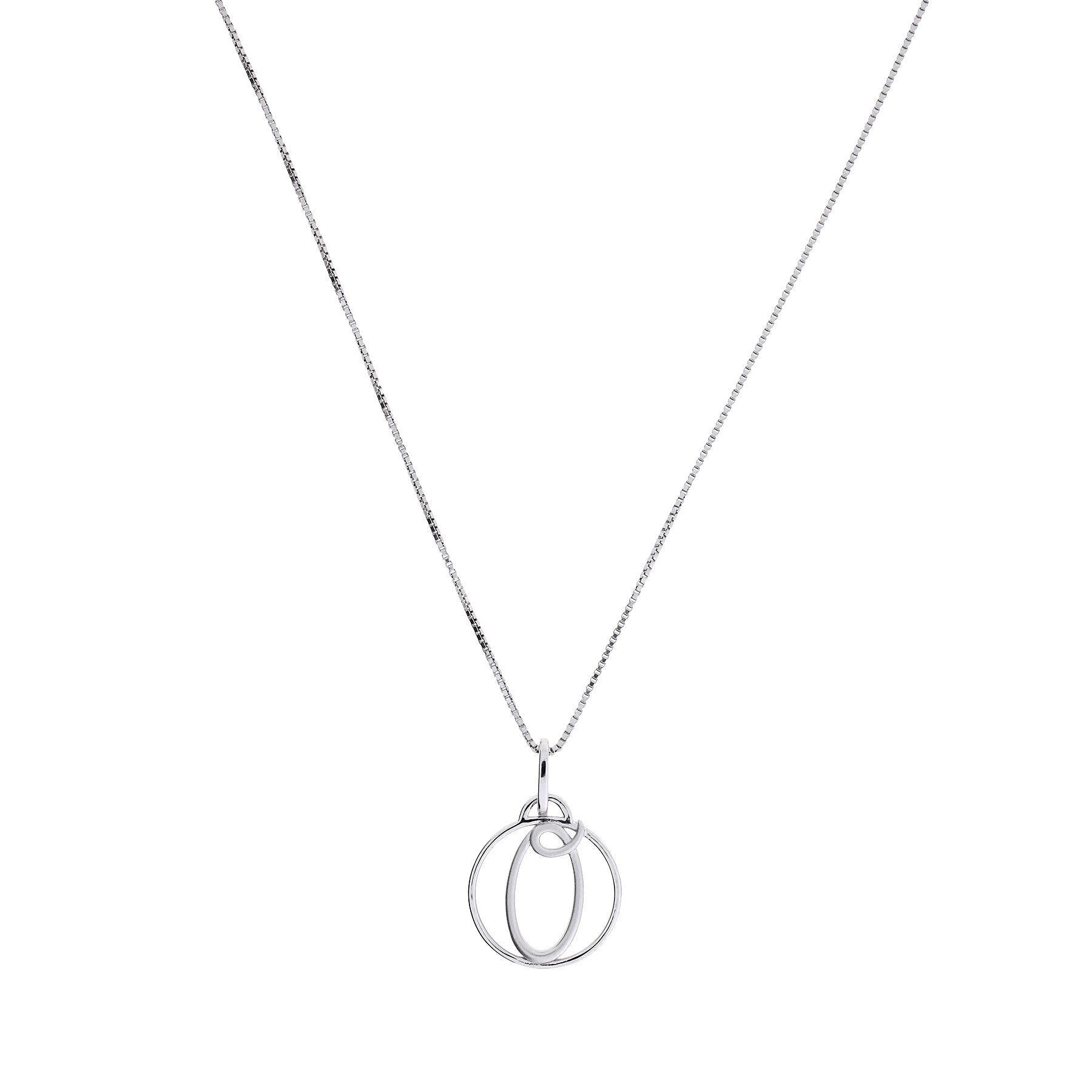 Sterling silver necklace featuring a sculptural pendant shaped as a stylized initial letter on a fine chain, exemplifying modern and elegant silver jewellery design.