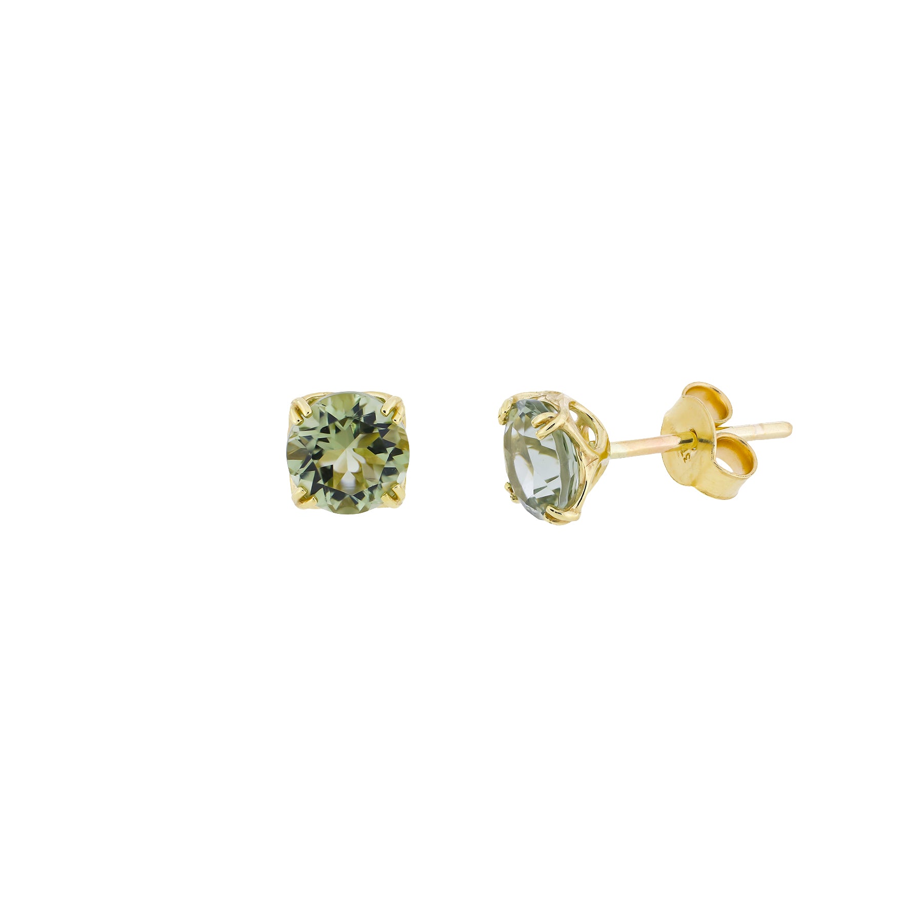 9 Carat Gold Green Amethyst Solitaire Earrings