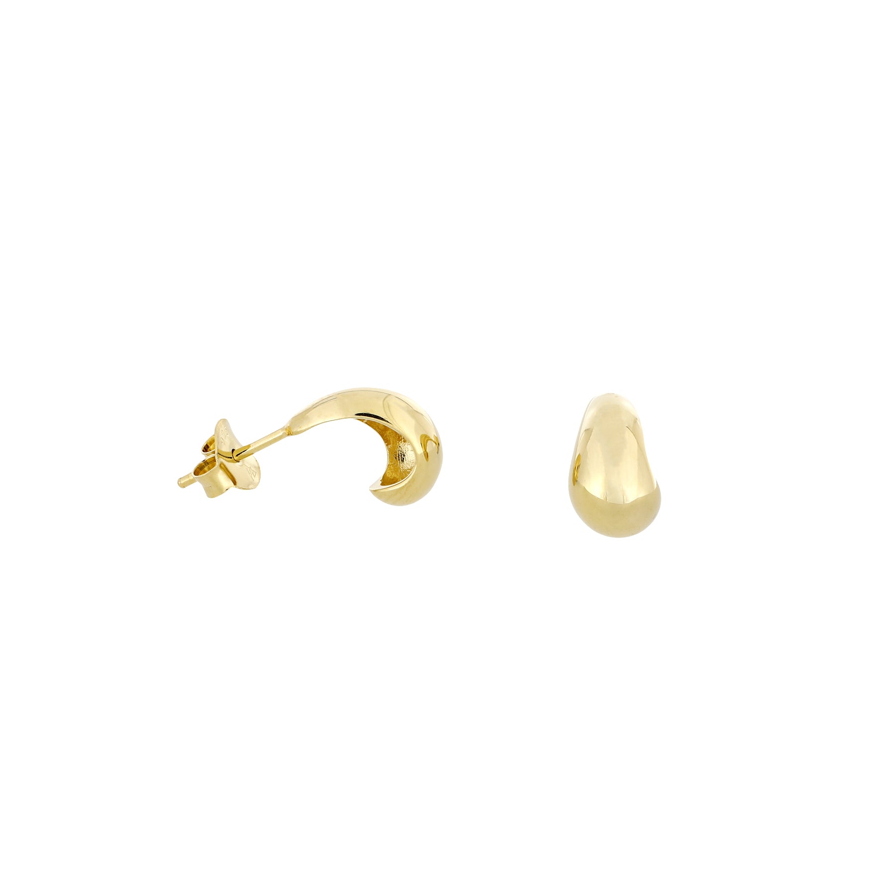 Pair of gold vermeil earrings with a small sculptural curve design, showcasing a smooth, polished finish ideal for contemporary silver jewellery collections.