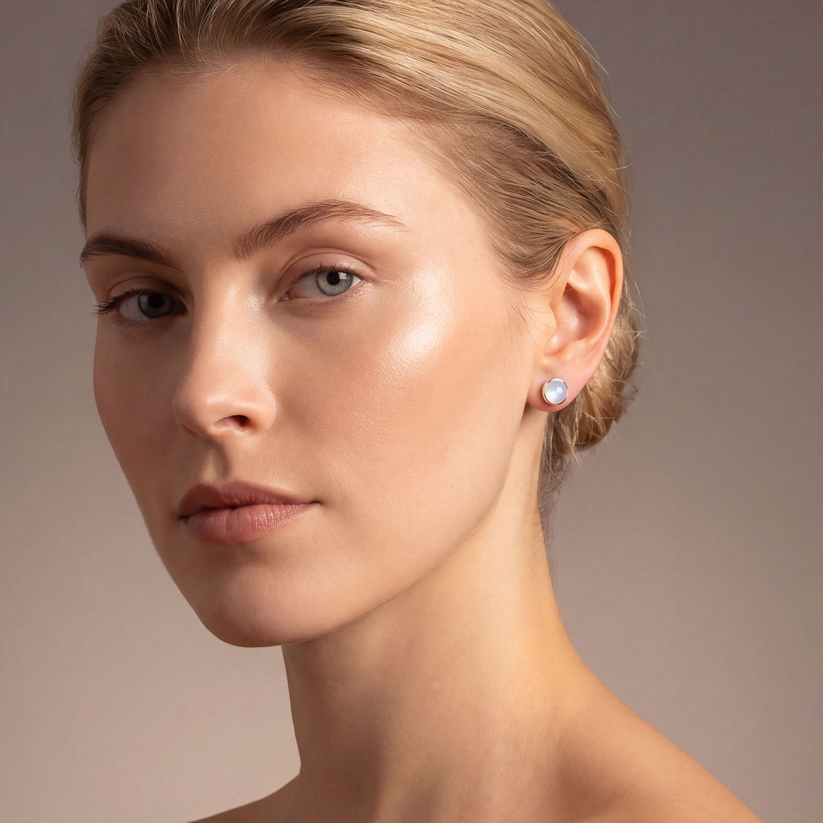 Silver Rainbow Moonstone Stud Earrings
