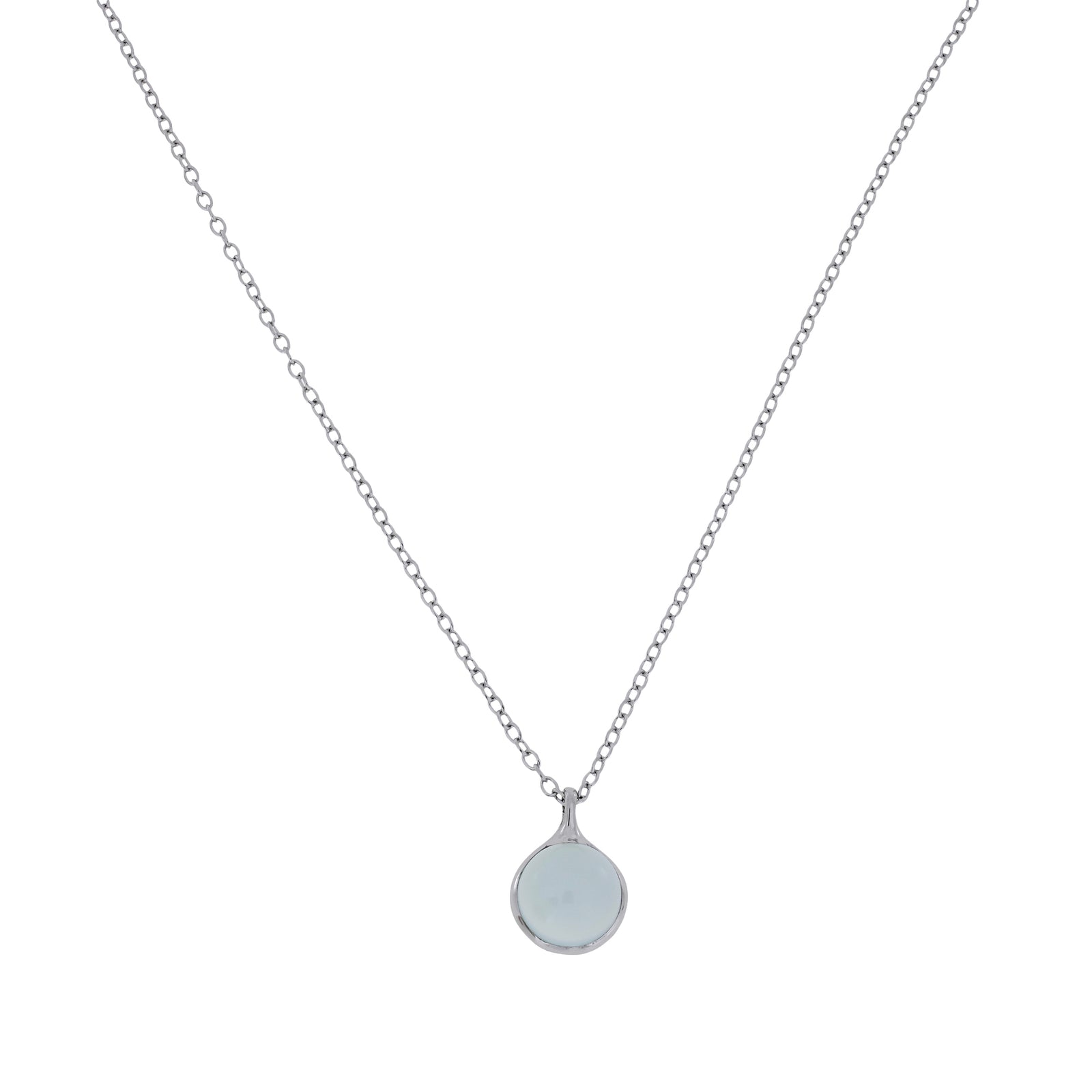 Sterling Silver Aqua Chalcedony Round Droplet Pendant