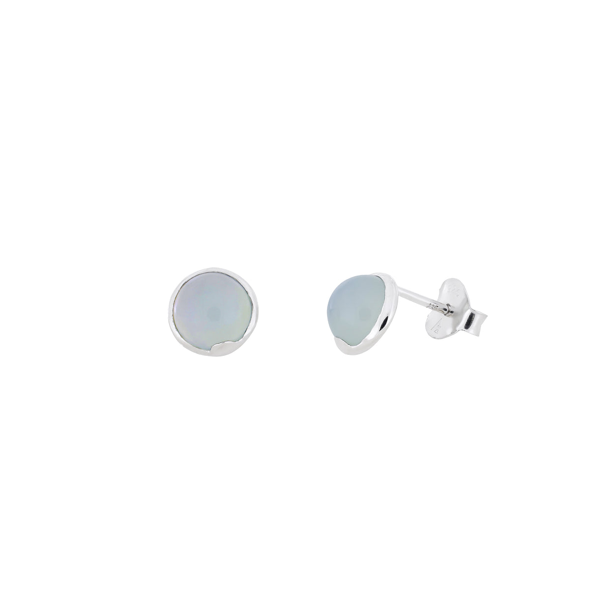 Silver Aqua Chalcedony Stud Earrings