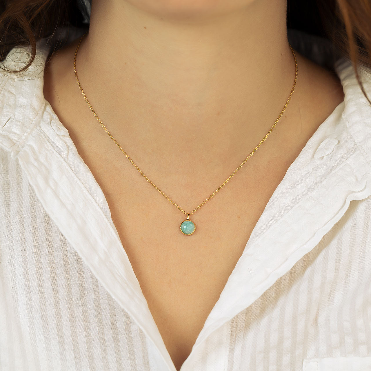 Gold Vermeil Amazonite Round Droplet Pendant