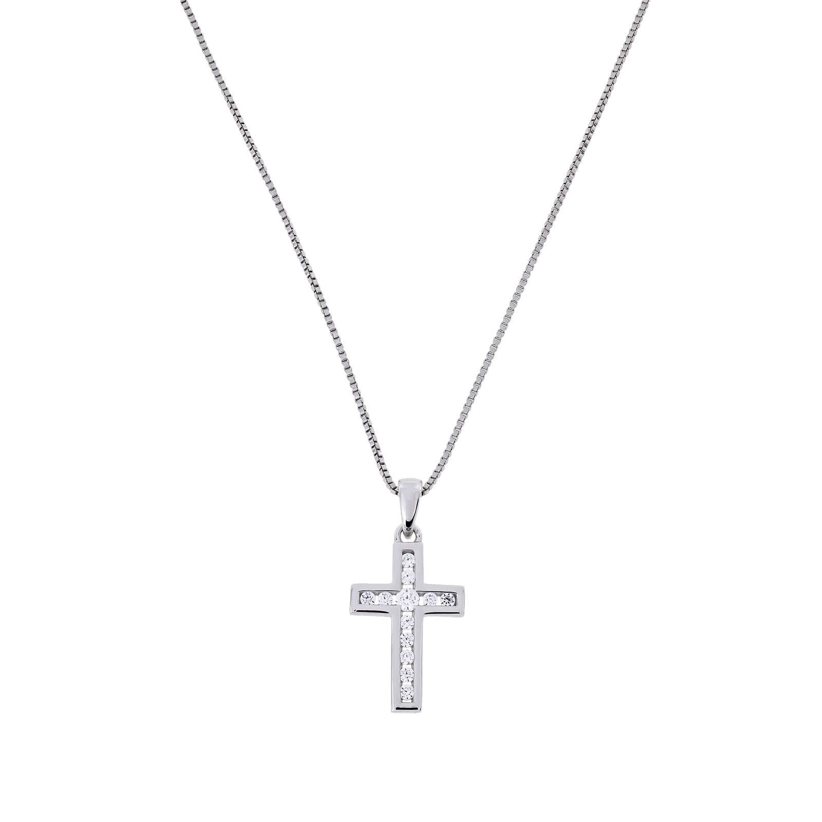 Silver & Channel-Set Cubic Zirconia Cross Pendant