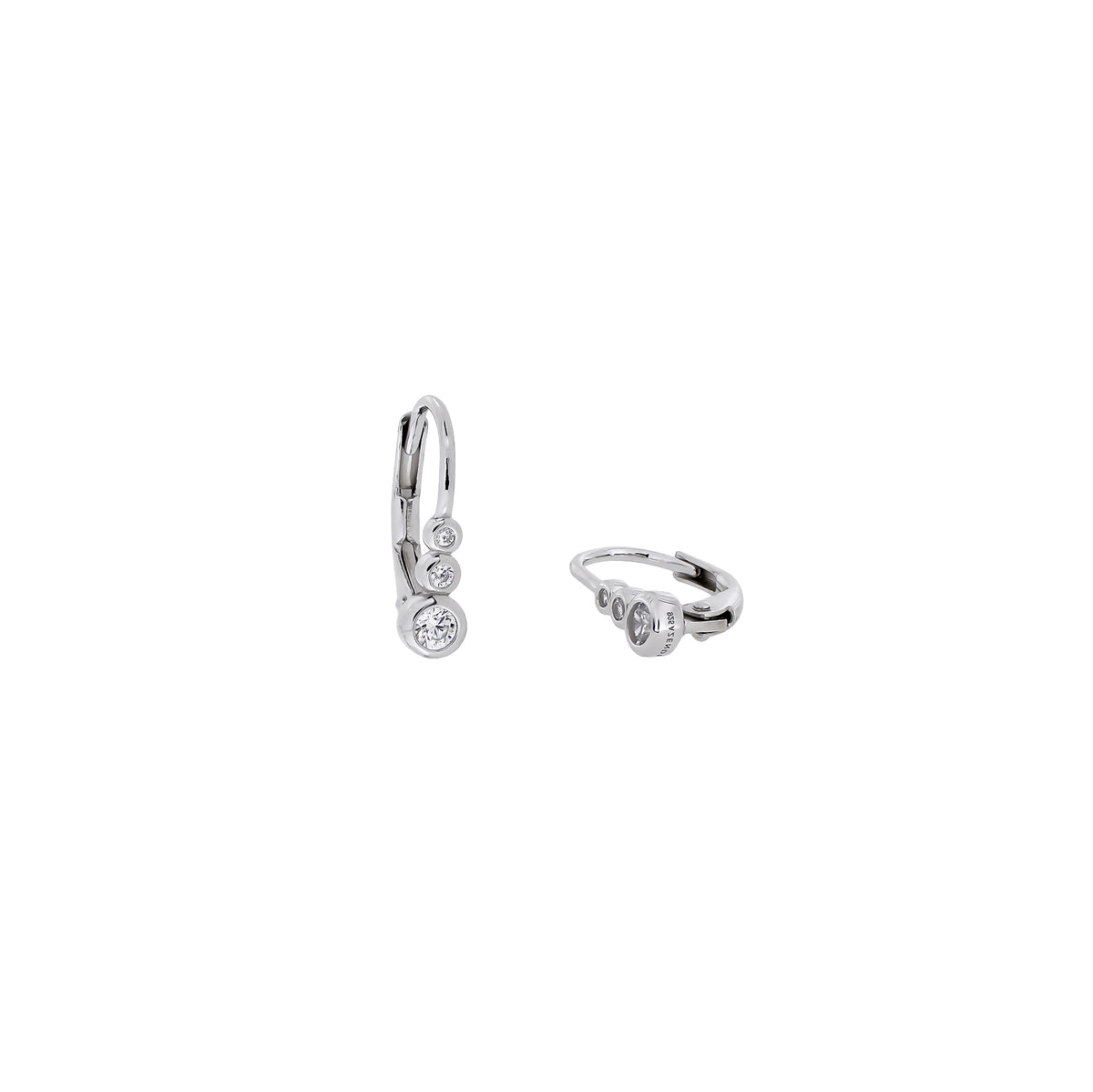 Silver &amp; Triple Stone Cubic Zirconia Mini Drop Earrings