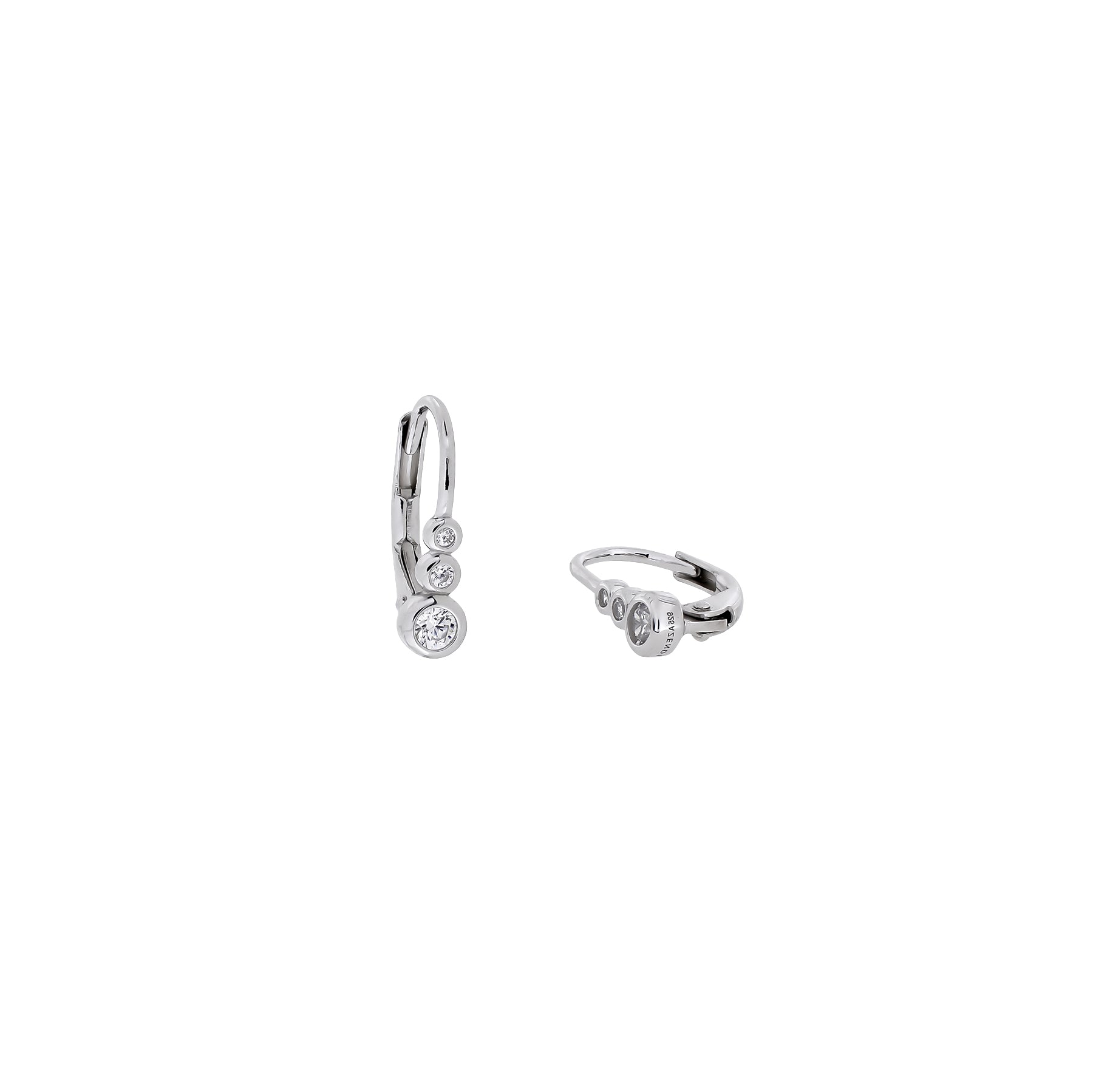 Silver & Triple Stone Cubic Zirconia Mini Drop Earrings