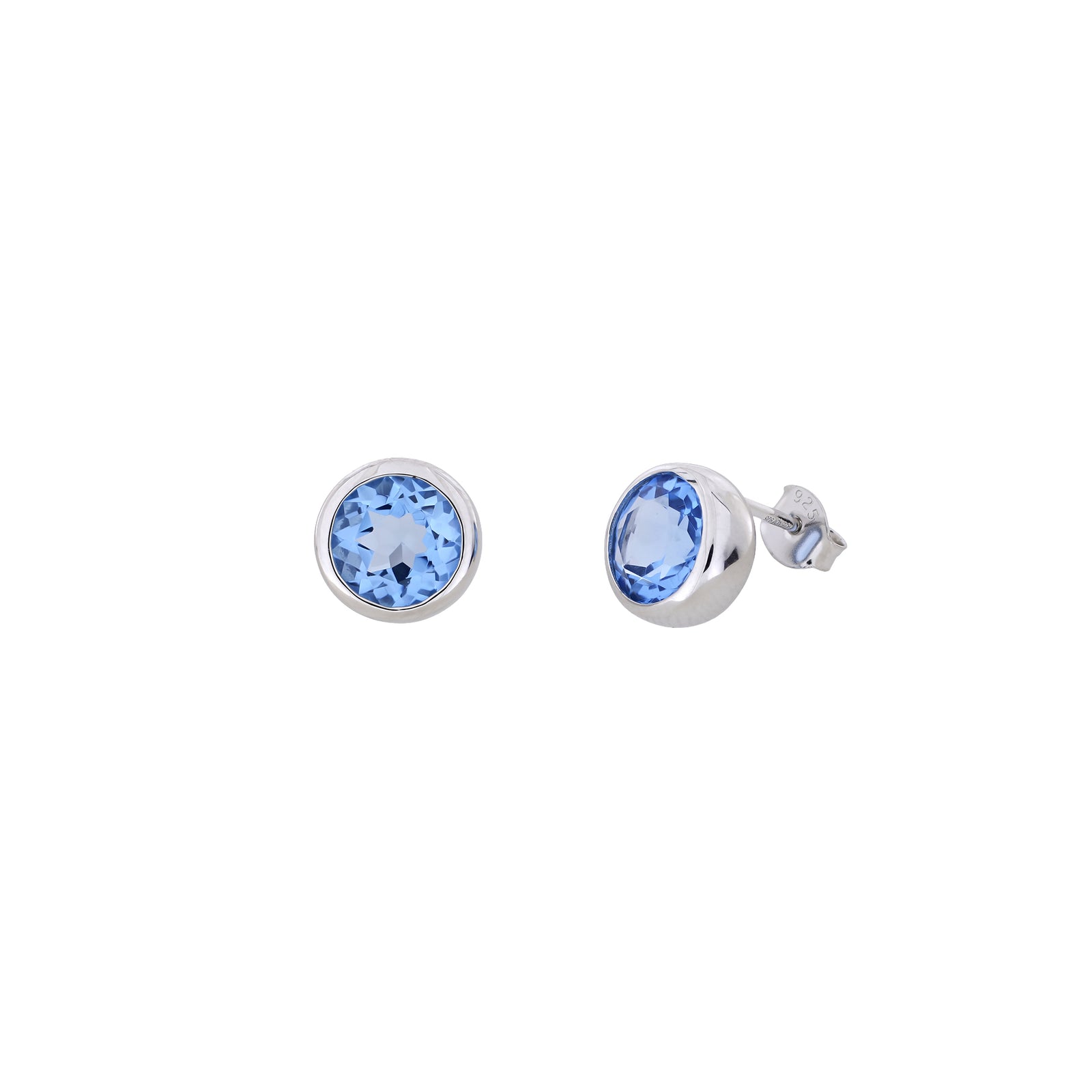 Sterling Silver Brilliant Cut Blue Topaz Stud Earrings