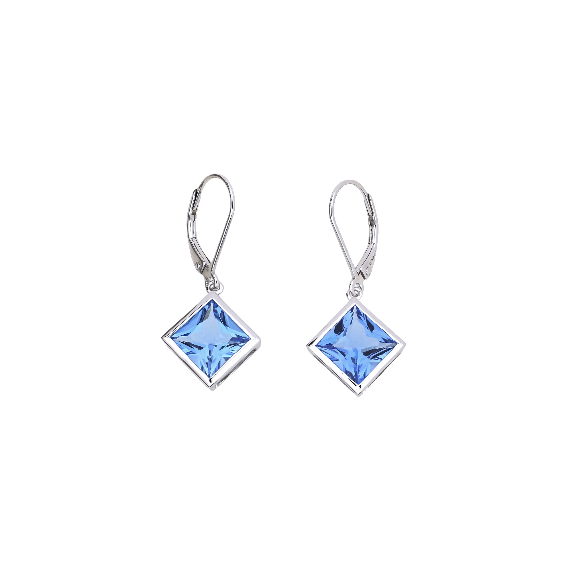 Sterling Silver Princess Cut Blue Topaz Drop Earrings