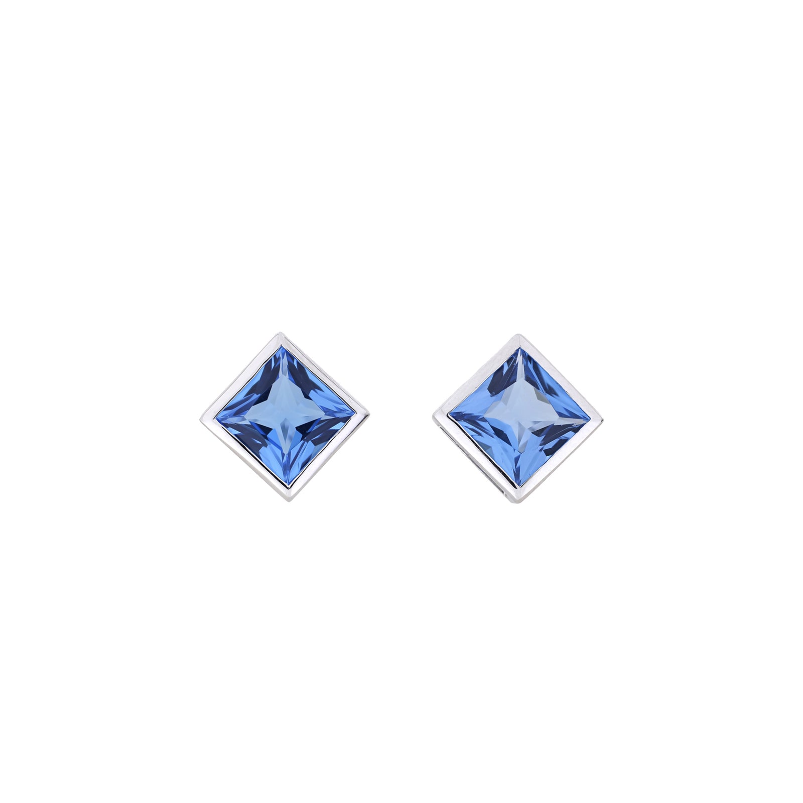 Sterling Silver Princess Cut Blue Topaz Stud Earrings