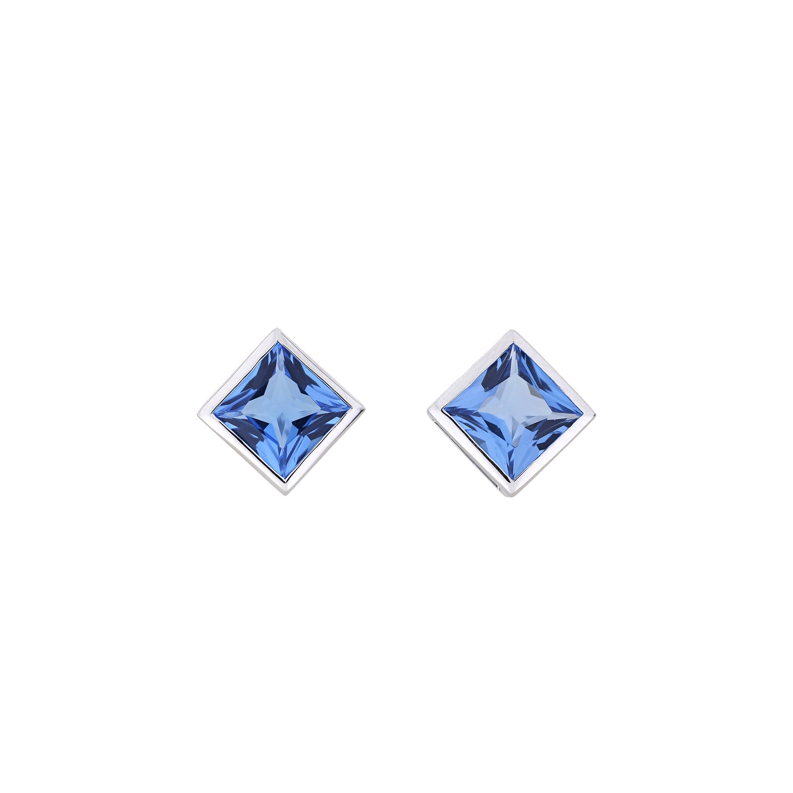 Sterling Silver Princess Cut Blue Topaz Studs - Large