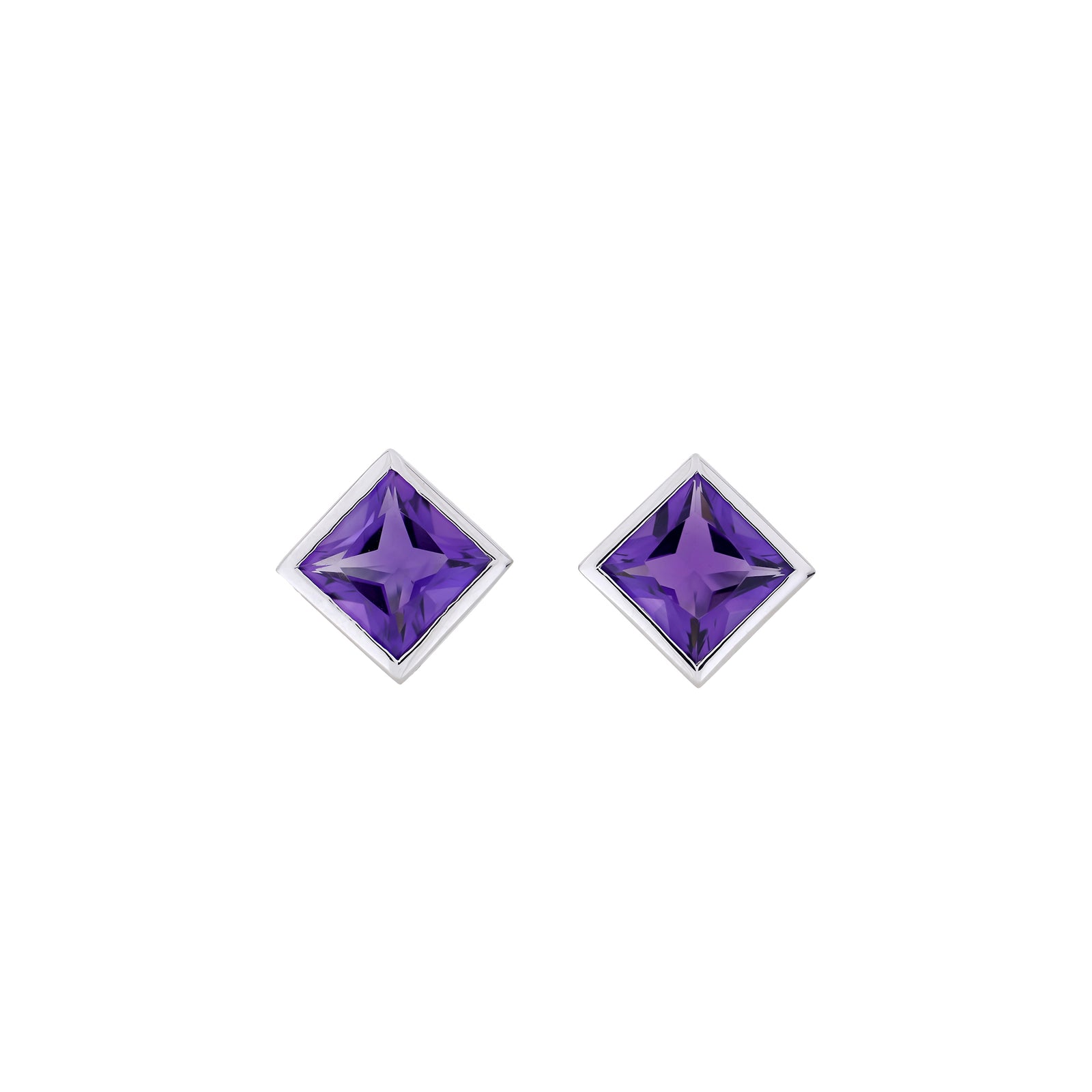 Sterling Silver Princess Cut Amethyst Studs - Large
