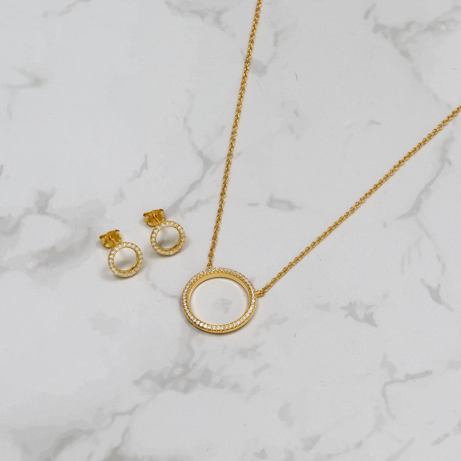 Pavé Open Circle Necklace - Gold Vermeil