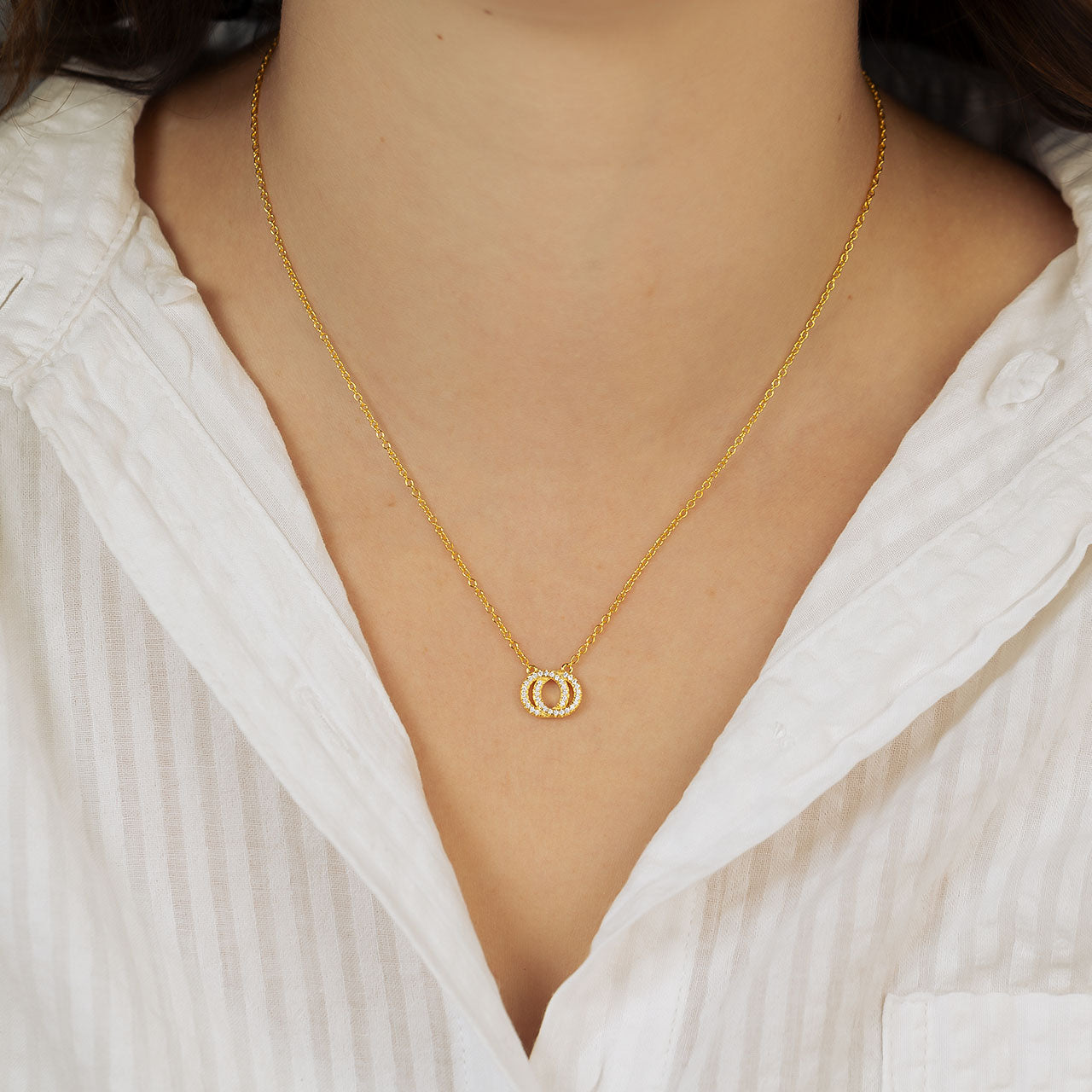 Yellow Gold Vermeil Reversible Interlocking Circles Necklace