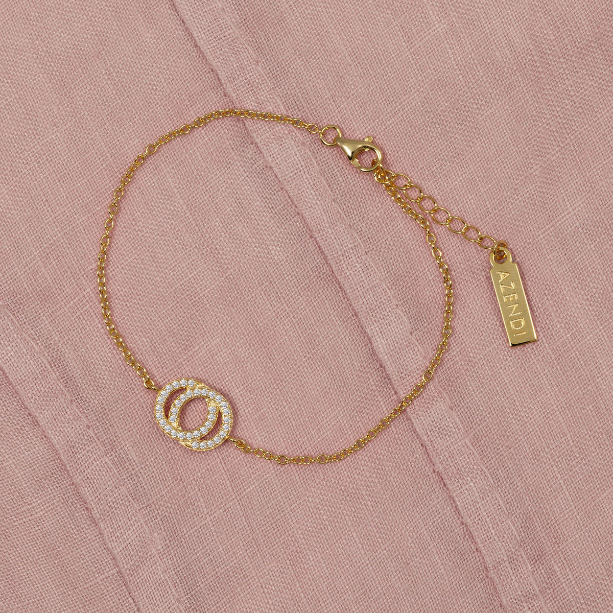 Yellow Gold Vermeil and Cubic Zirconia Interlocking Circles Bracelet