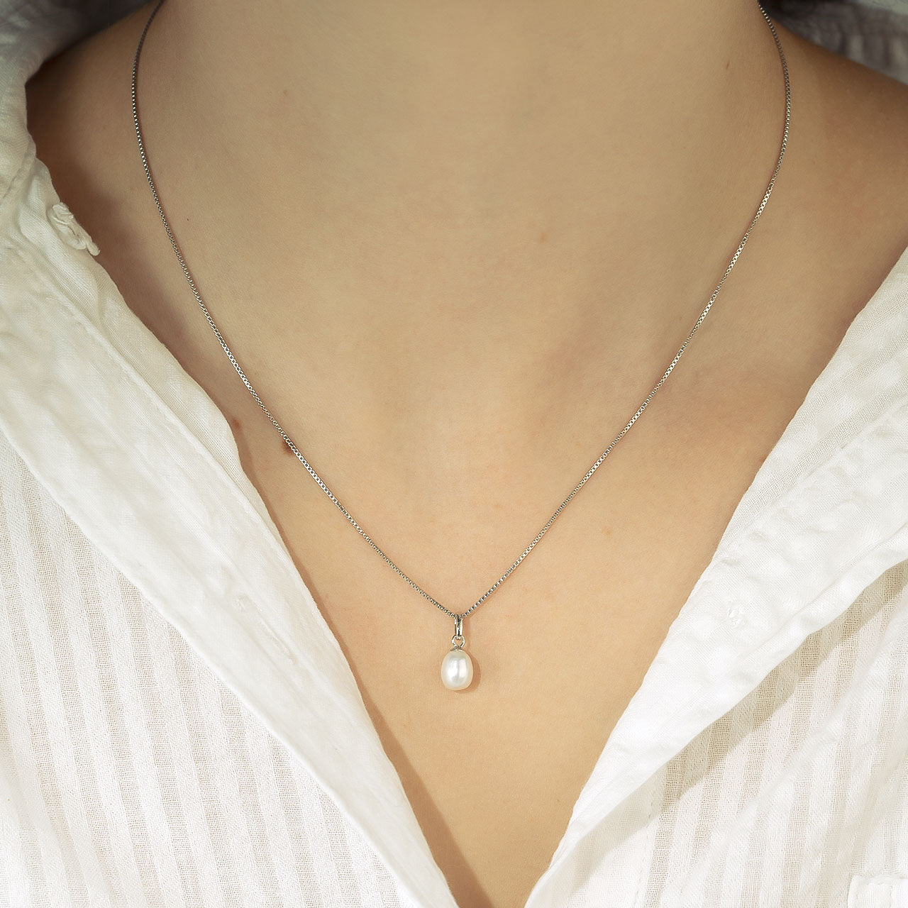 Simple Silver Teardrop Freshwater Pearl Pendant