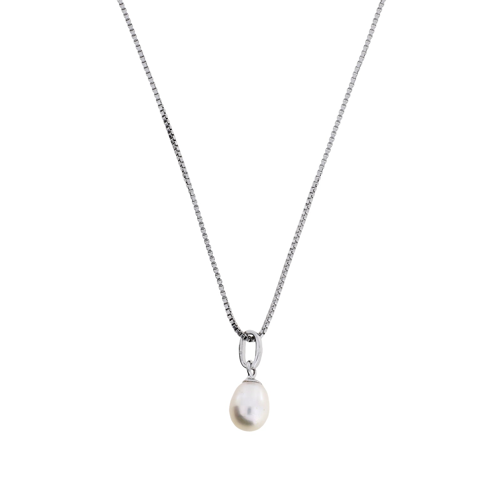 Simple Silver Teardrop Freshwater Pearl Pendant