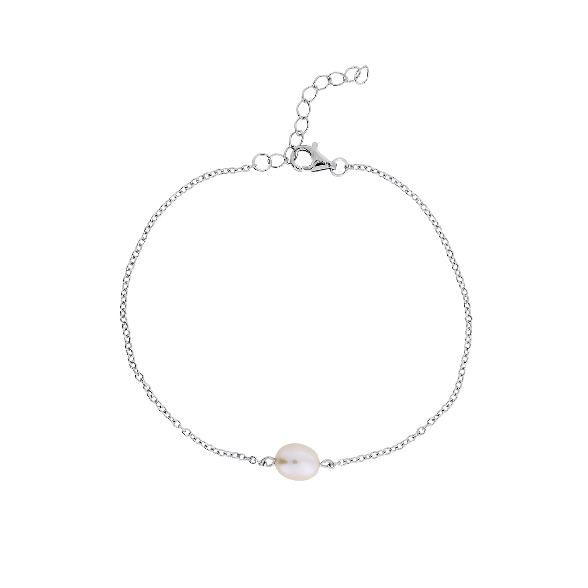 Simple Silver Oval Freshwater Pearl Bracelet