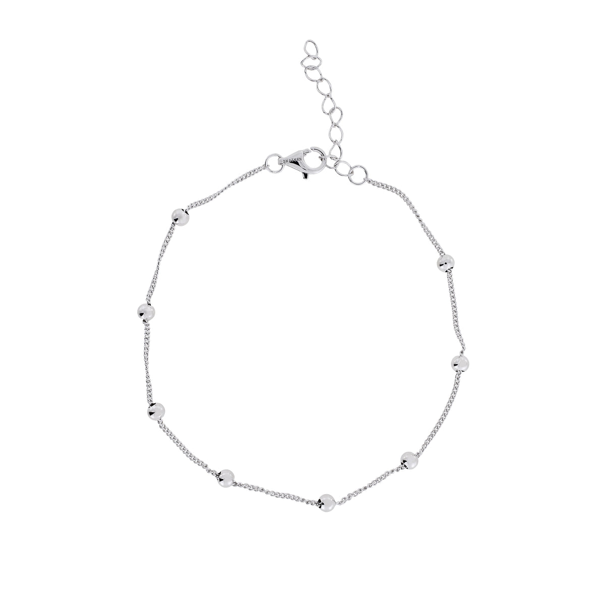 Simple Silver Beaded Fine Curb Chain Bracelet