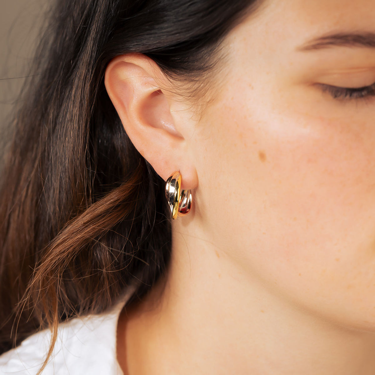 Triple Strand Crossover Three Colour Hoop Earrings